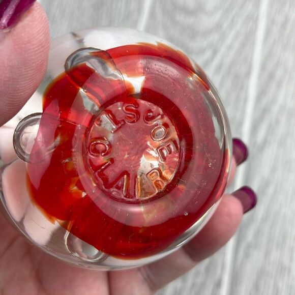 VTG Joe St. Clair Glass Teardrop Bubbles Red Floral Ring Holder Paperweight. - Picture 5 of 7